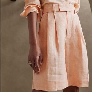 Banana Republic Peach High-Waist Pleated Bermuda Shorts